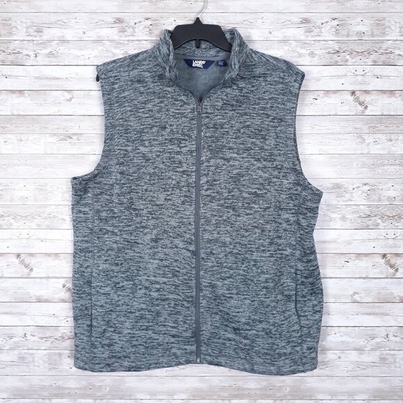 Lands End Mens Fleece Lined Vest XLT Full Zip Gray Outdoor Camping Hiking 251 - Picture 1 of 5